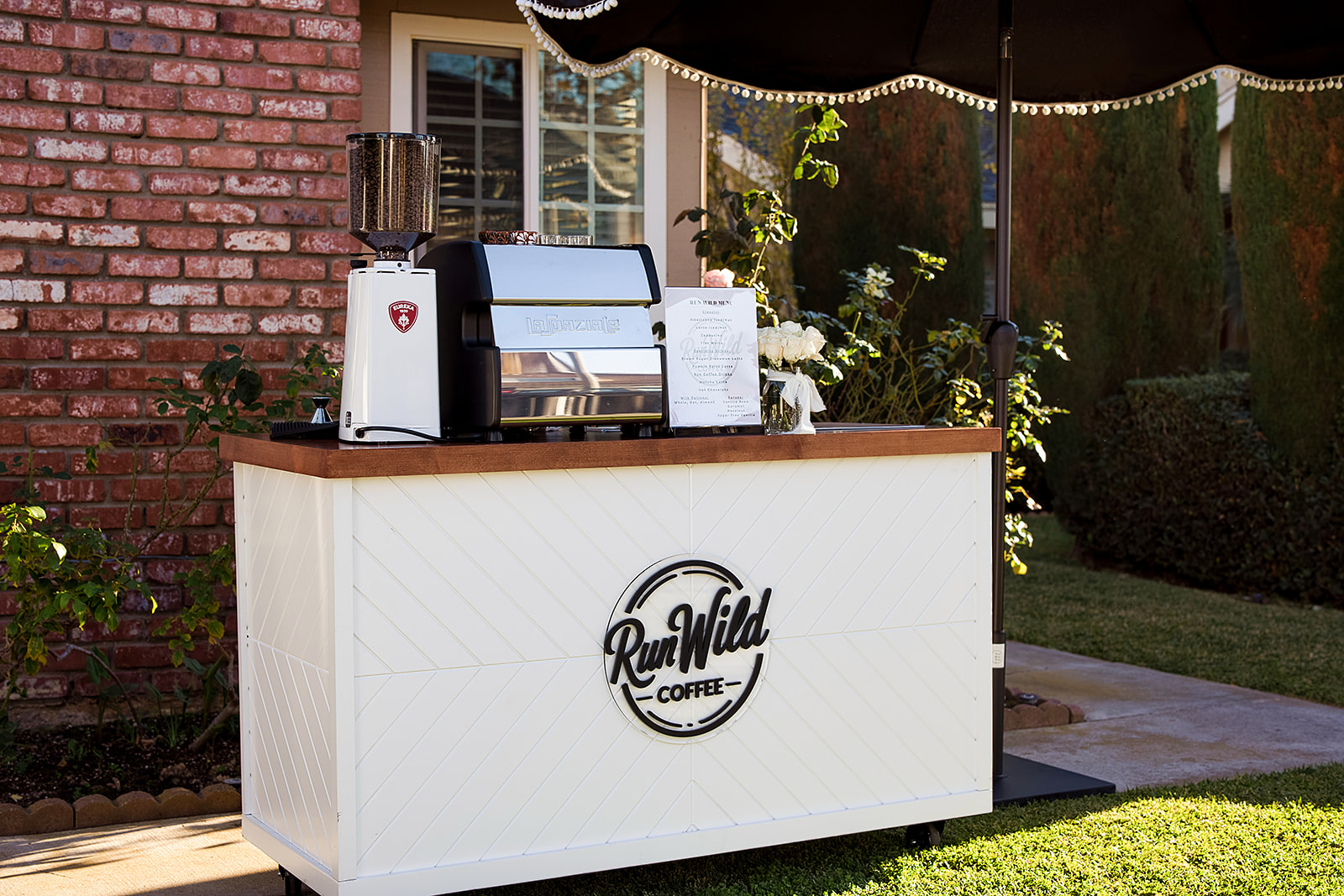 Run Wild Coffee cart full setup at an outdoor event